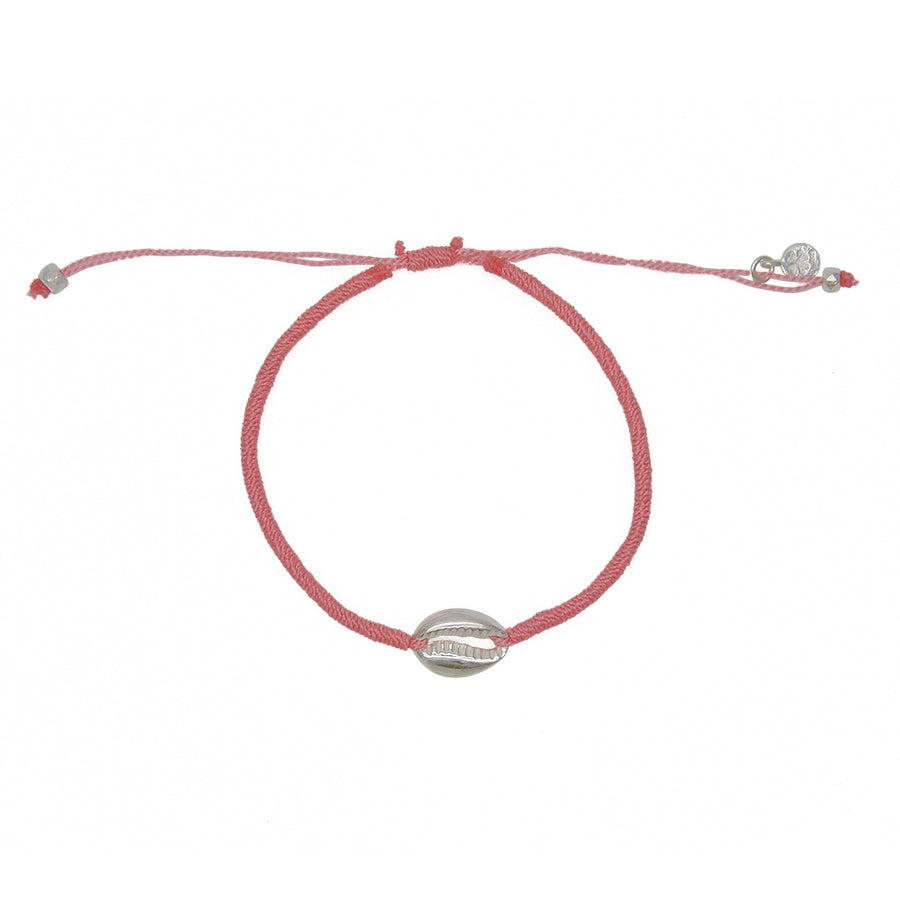 Bracelet cordon rose et cauri argent 925