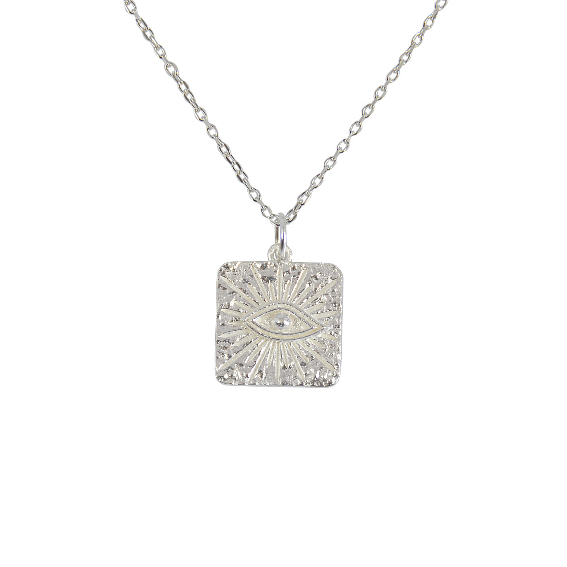 Collier argent 925 plaque carrée et oeil