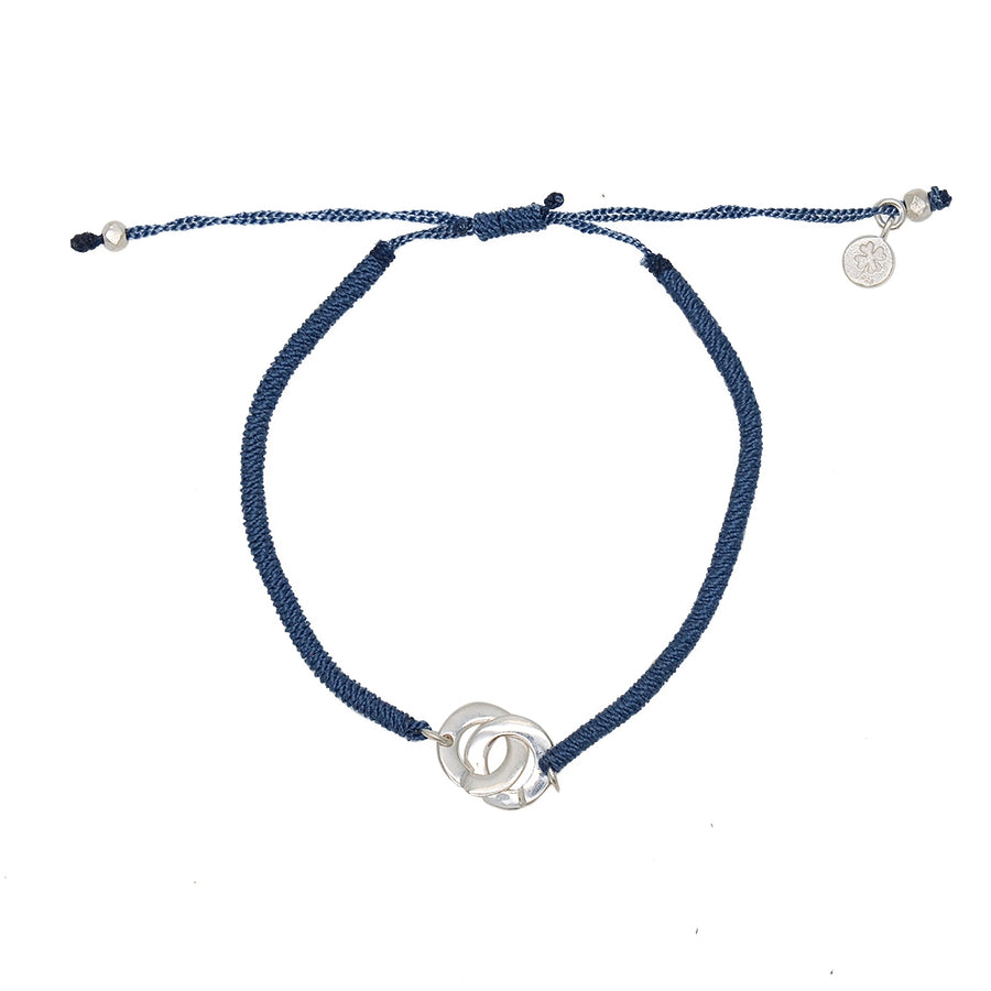 Bracelet cordon gris bleu et anneaux argent 925