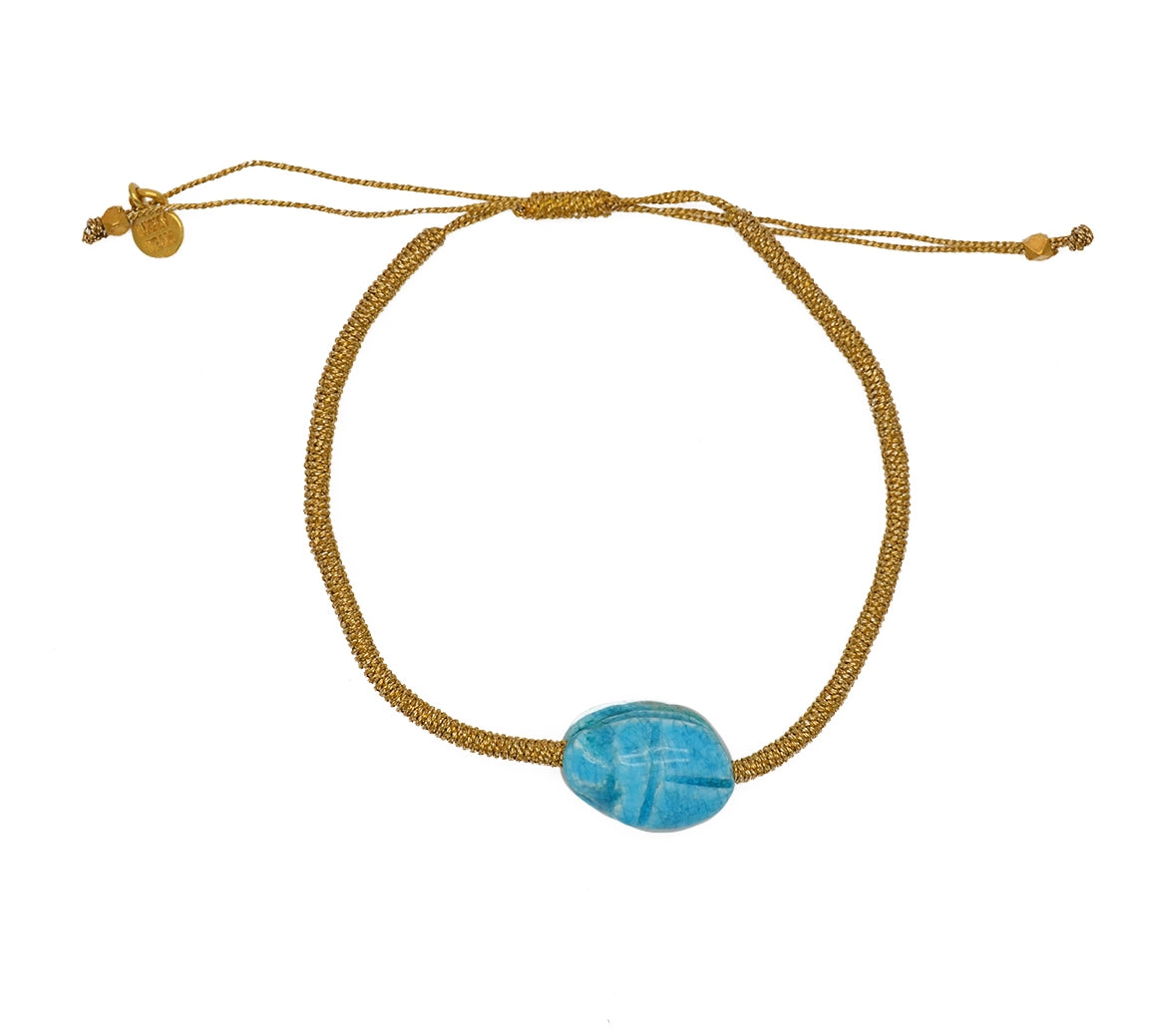 Bracelet tressé doré et scarabée - BLEU CLAIR
