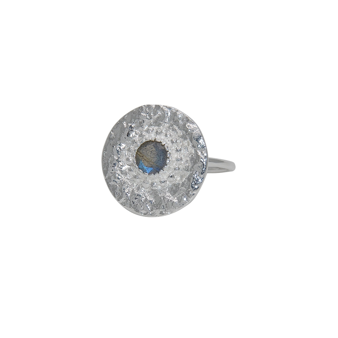 Bague ronde argent 925 martelée et pierre