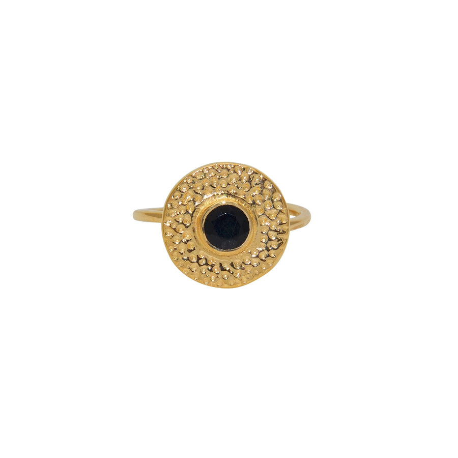 Bague dorée ronde martelée et pierre - 50 / ONYX NOIRE