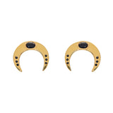 Half moon gold earrings with black onyx and zircons