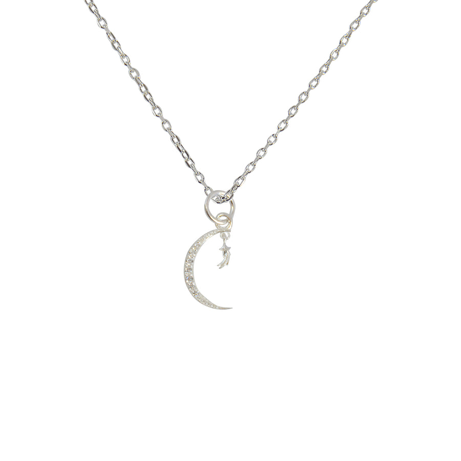 Collier argent 925 croissant de lune et zircons