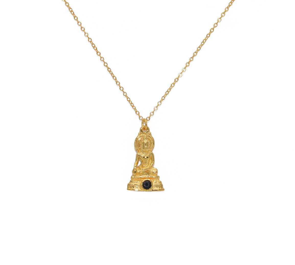 Collier doré bouddha et pierre - ONYX NOIRE