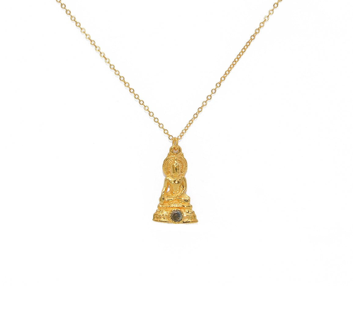 Collier doré bouddha et pierre - LABRADORITE