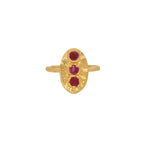 Bague dorée martelée ovale et trio de pierres - 50 / RUBIS