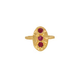 Bague dorée martelée ovale et trio de pierres - 50 / RUBIS