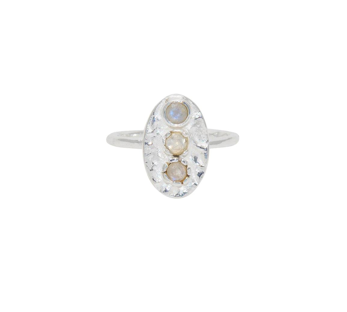 Bague martelée trio de pierre de lune en argent 925 - Bagues