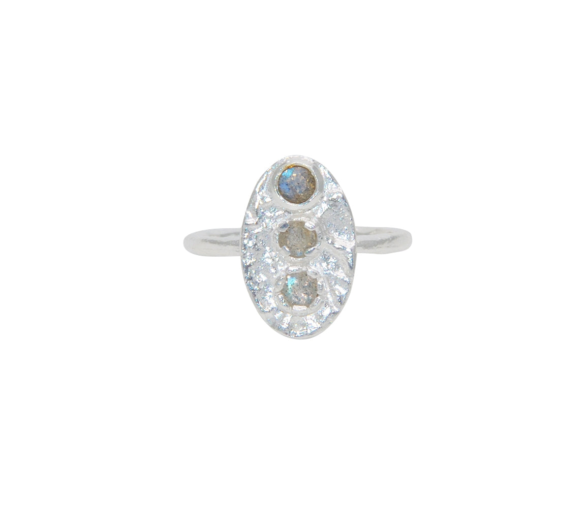 Bague martelée trio de pierre labradorite en argent 925 -