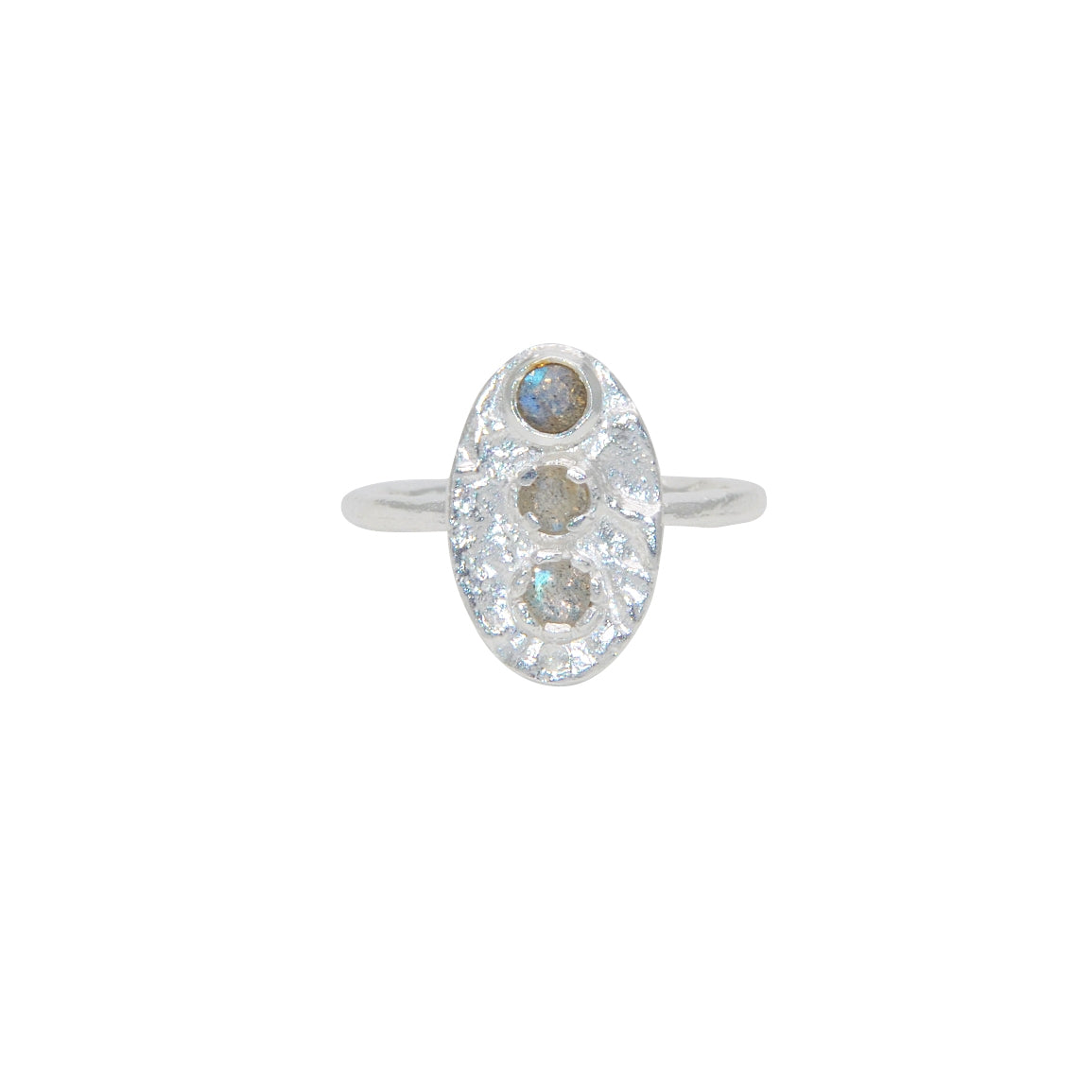 Bague martelée trio de pierre labradorite en argent 925 -