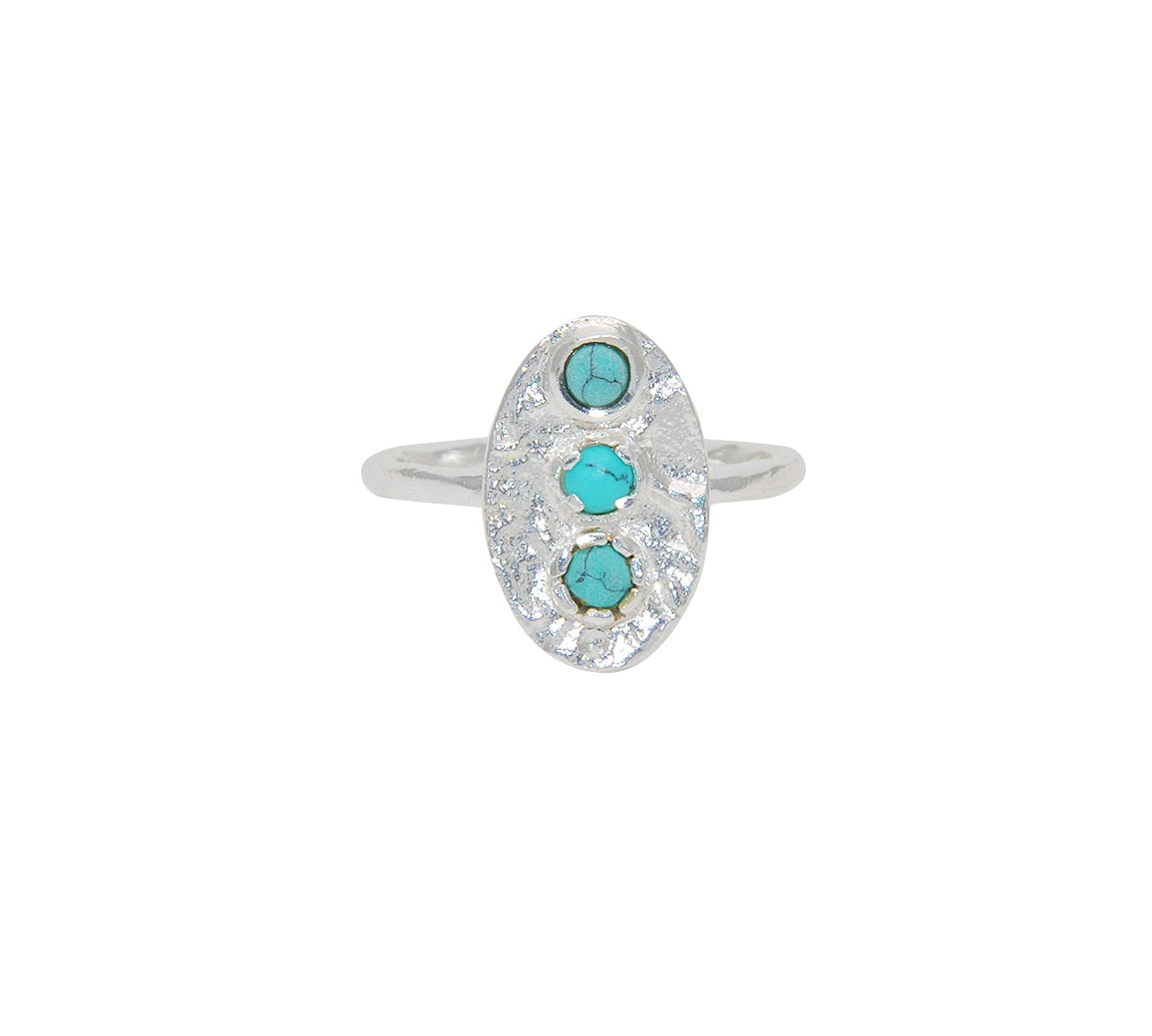 Bague martelée trio de pierre turquoise en argent 925 - 50 -