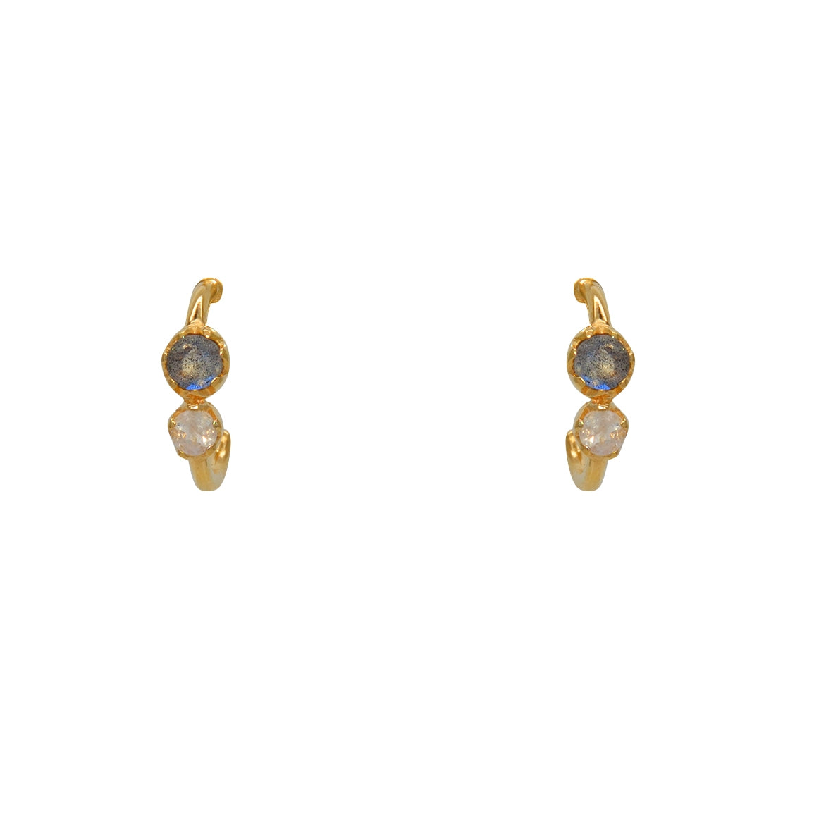 Mini créoles dorées et double pierre - LABRADORITE & PIERRE
