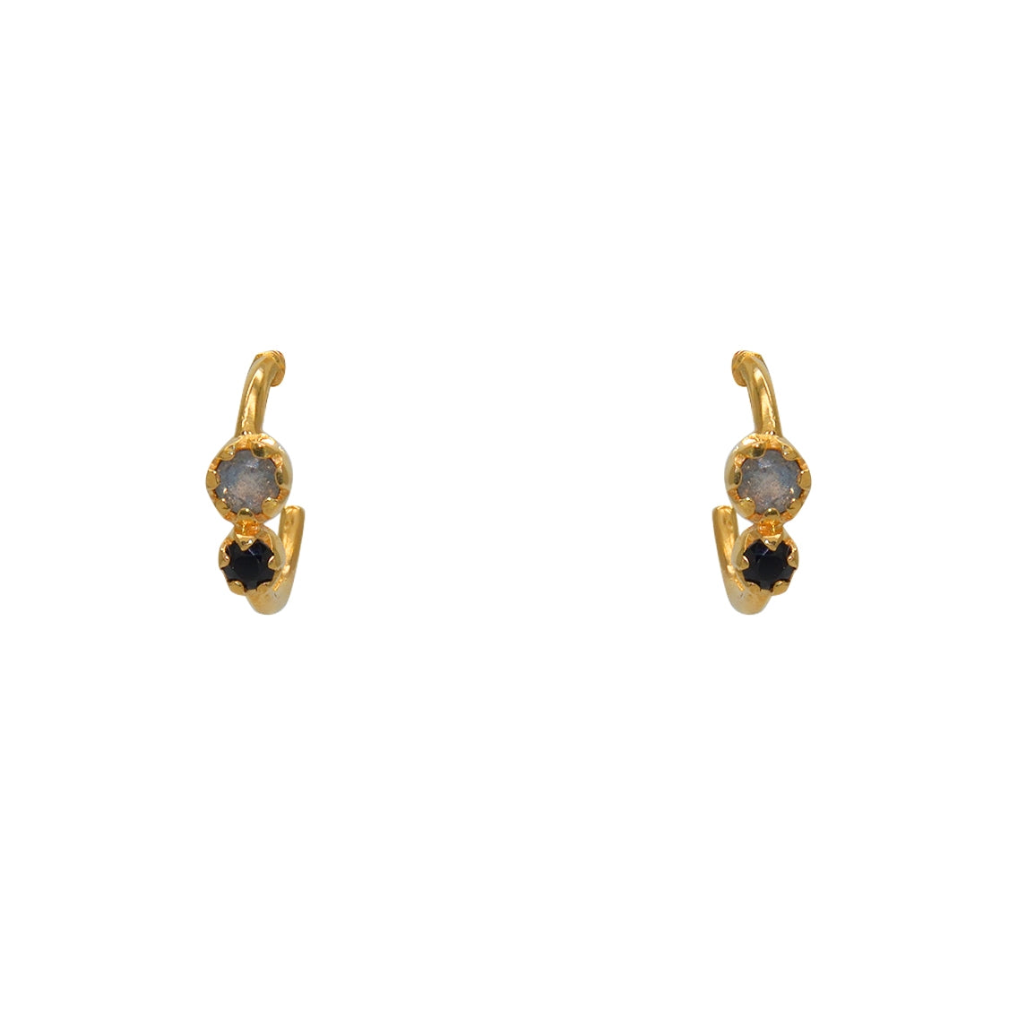 Mini créoles dorées et double pierre - LABRADORITE & ONYX
