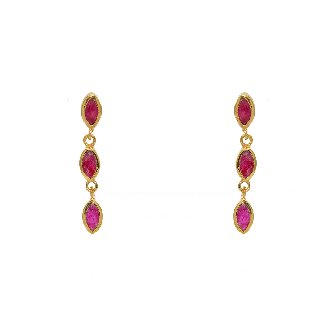 Boucles dorées et trio pierres gouttes - RUBIS