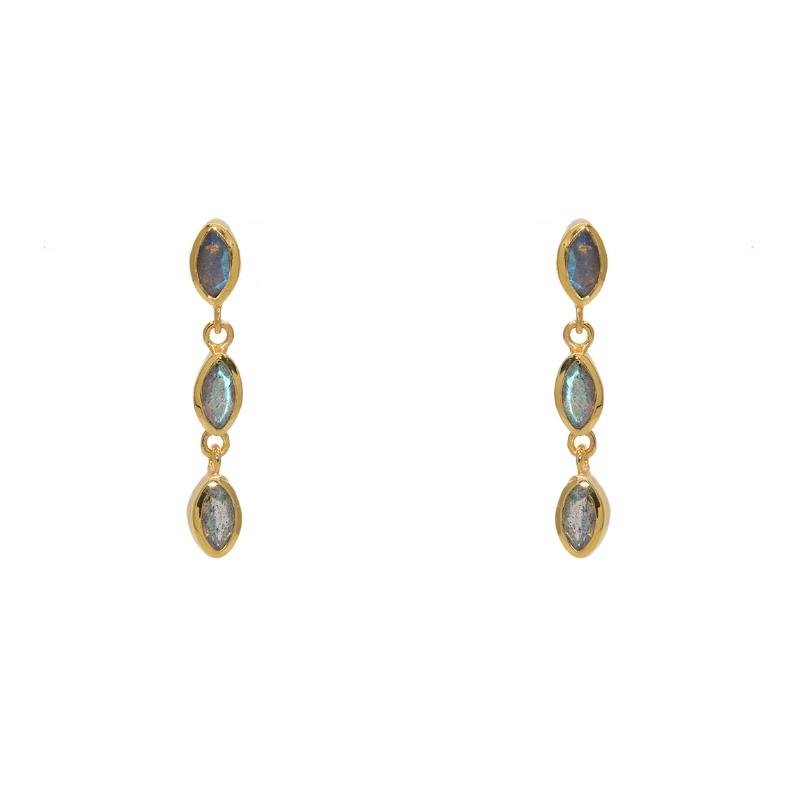Boucles dorées et trio pierres gouttes - LABRADORITE