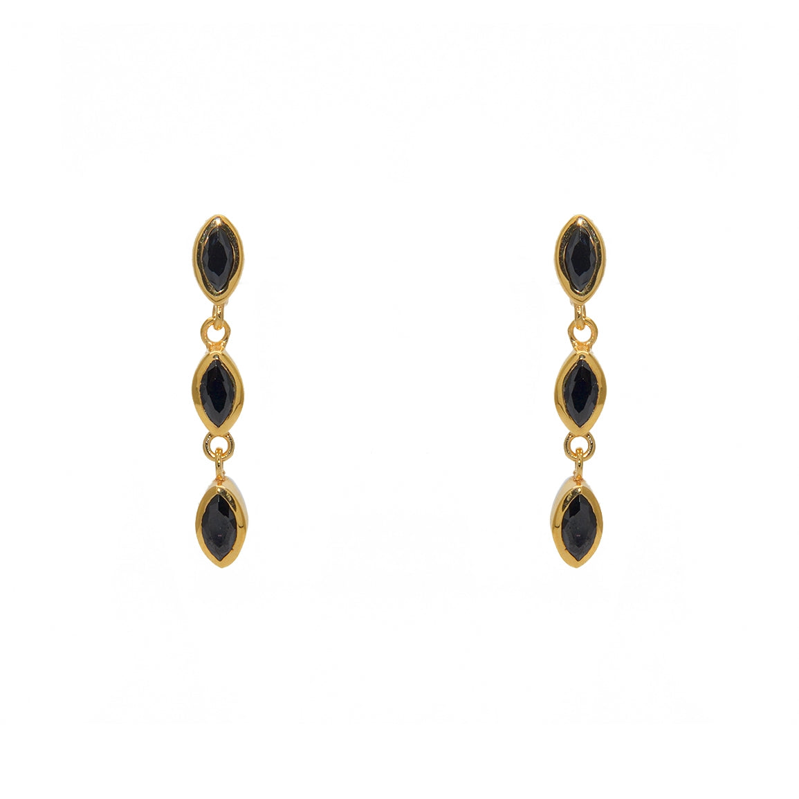 Boucles dorées et trio pierres gouttes - ONYX NOIRE