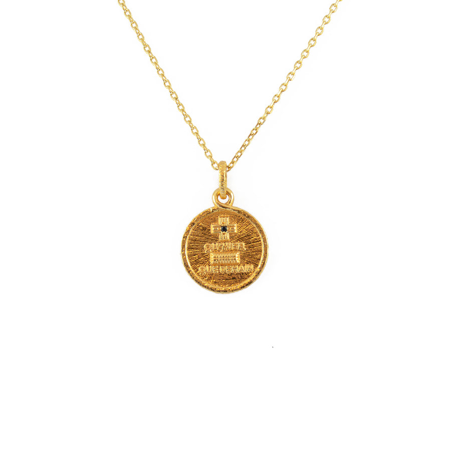 Collier doré médaille + qu’hier - qu’aujourd’hui zircon