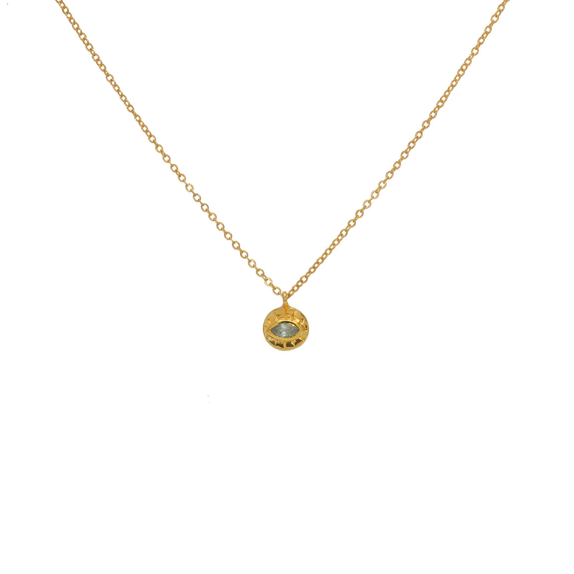 Collier doré médaille ronde oeil et pierre - PREHNITE -