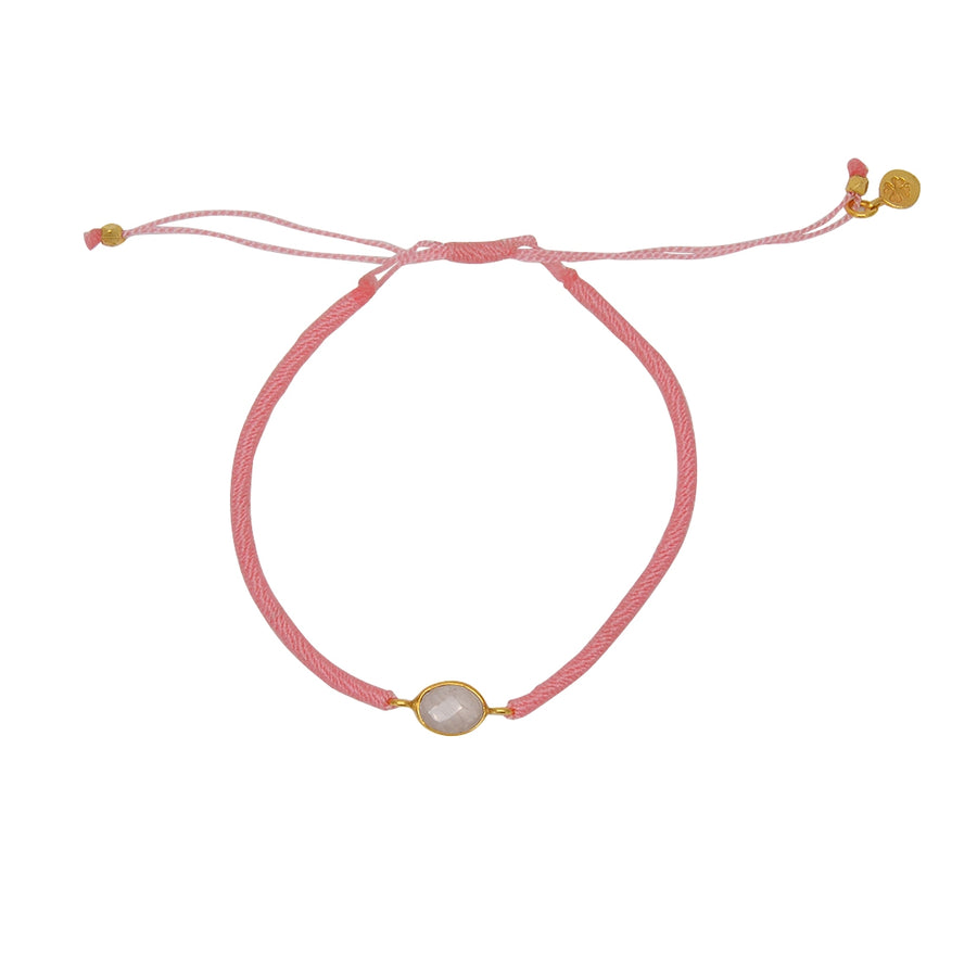 Bracelet cordon et pierre - ROSE PALE & QUARTZ ROSE