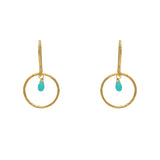 Boucles dorées anneau martelé et goutte pierre - TURQUOISE