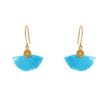 Boucles dorées soleil zircon et pompon coloré - TURQUOISE