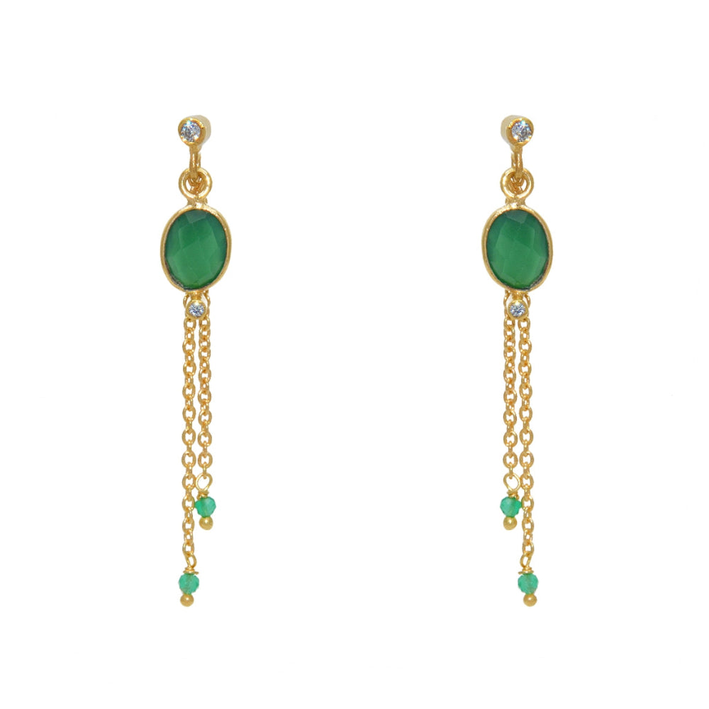 Boucles d’oreilles dorées pierre chaineS et zircons - ONYX