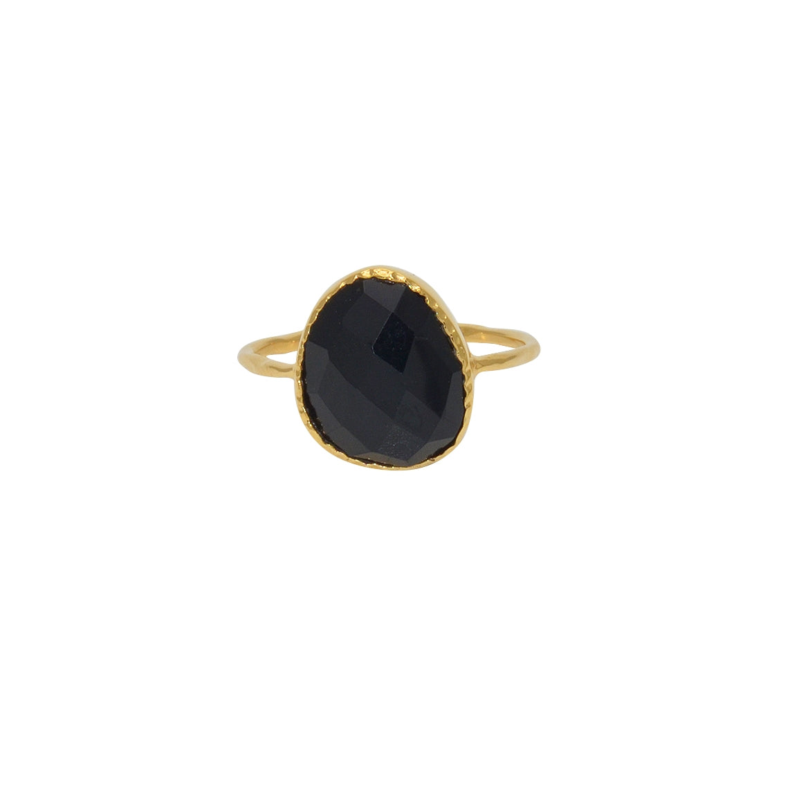 Bague dorée martelée et pierre facettée - 50 / ONYX NOIRE