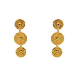 Gold striated earrings and black zircons