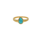 Bague dorée martelée avec goutte pierre - 50 / TURQUOISE