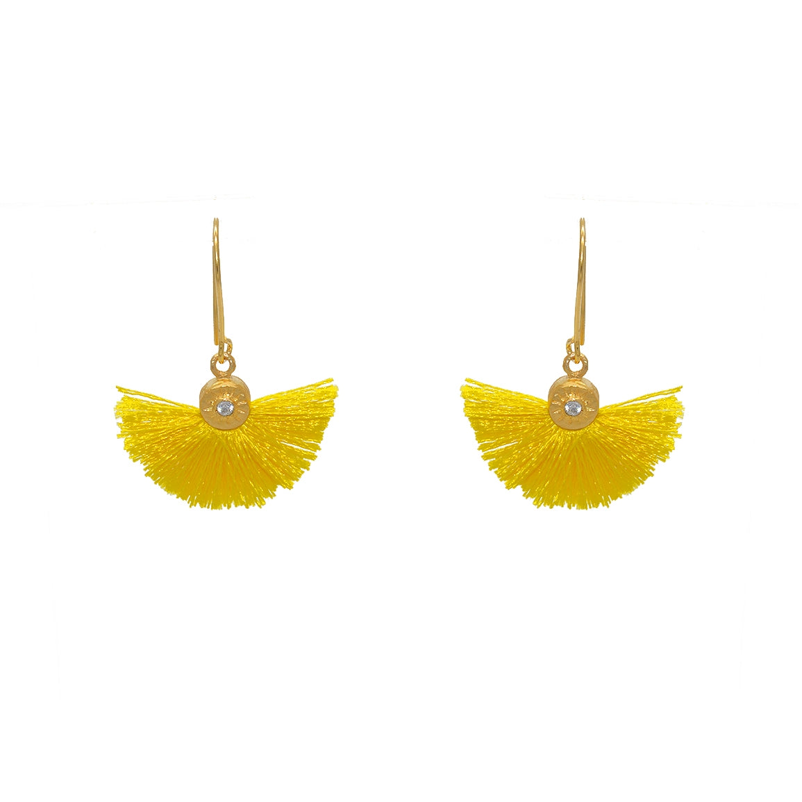 Boucles dorées soleil zircon et pompon coloré - JAUNE