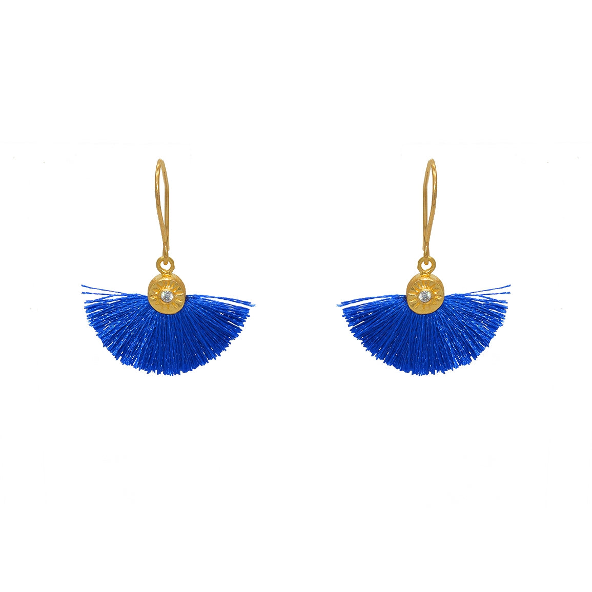 Boucles dorées soleil zircon et pompon coloré - BLEU NUIT