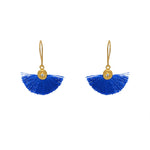 Boucles dorées soleil zircon et pompon coloré - BLEU NUIT