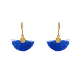 Boucles dorées soleil zircon et pompon coloré - BLEU NUIT