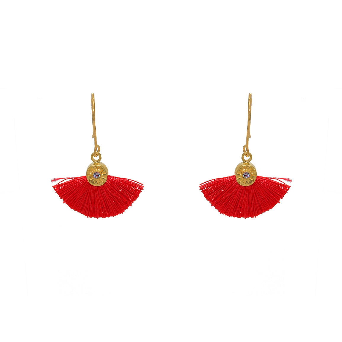 Boucles dorées soleil zircon et pompon coloré - ROUGE