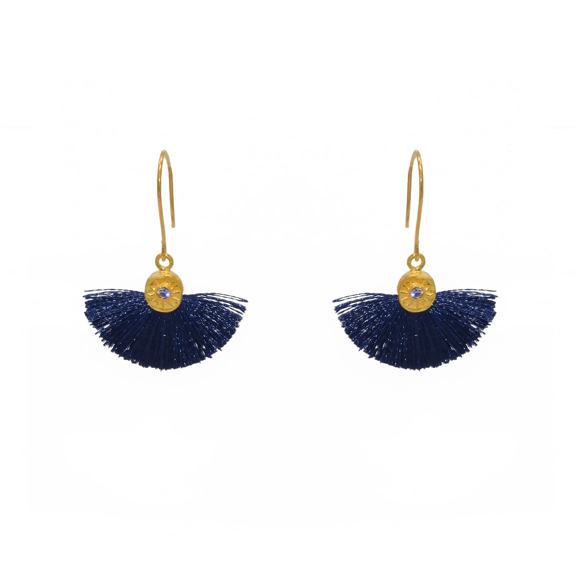 Boucles dorées soleil zircon et pompon coloré - BLEU MARINE