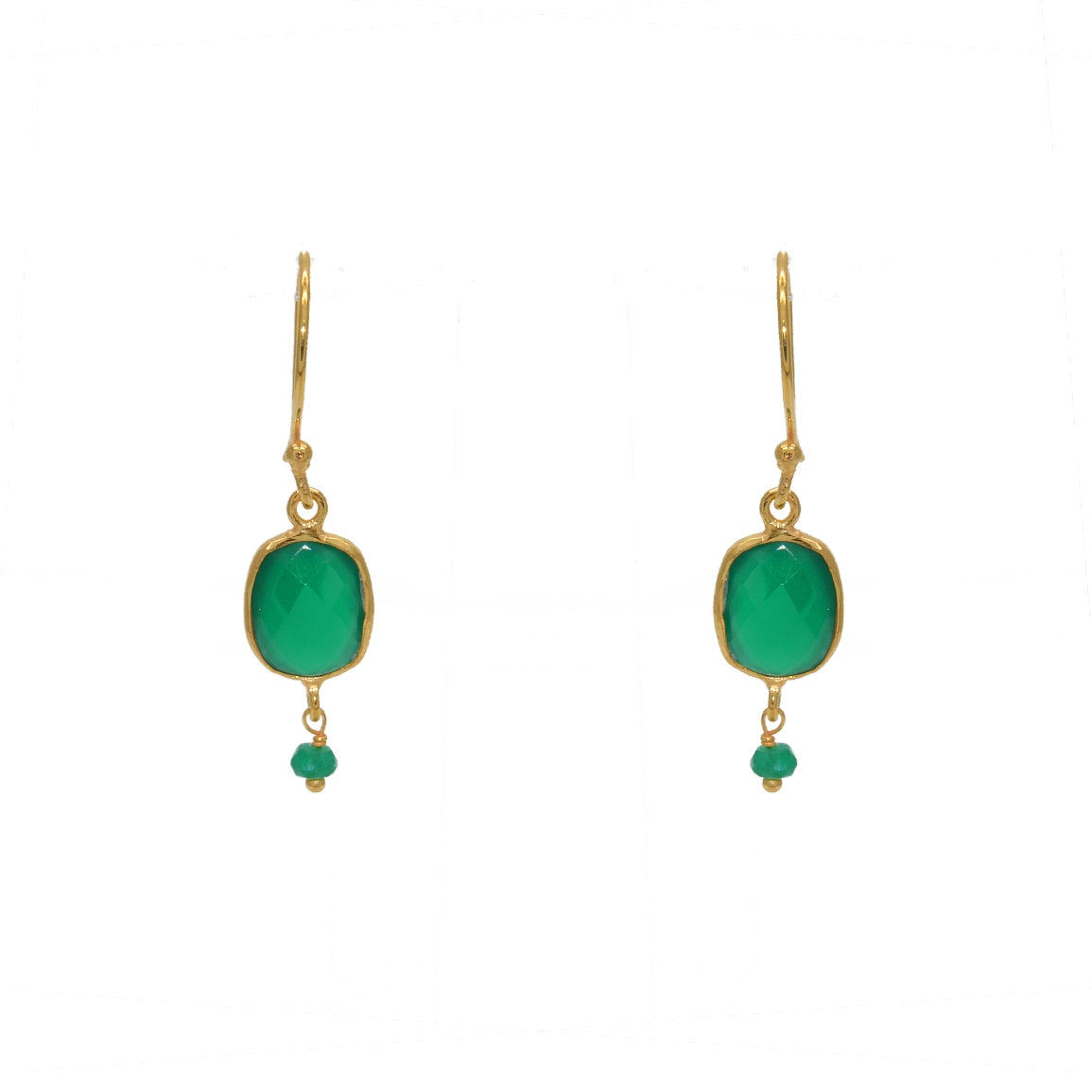 Boucles dorées pierre facettée - ONYX VERTE