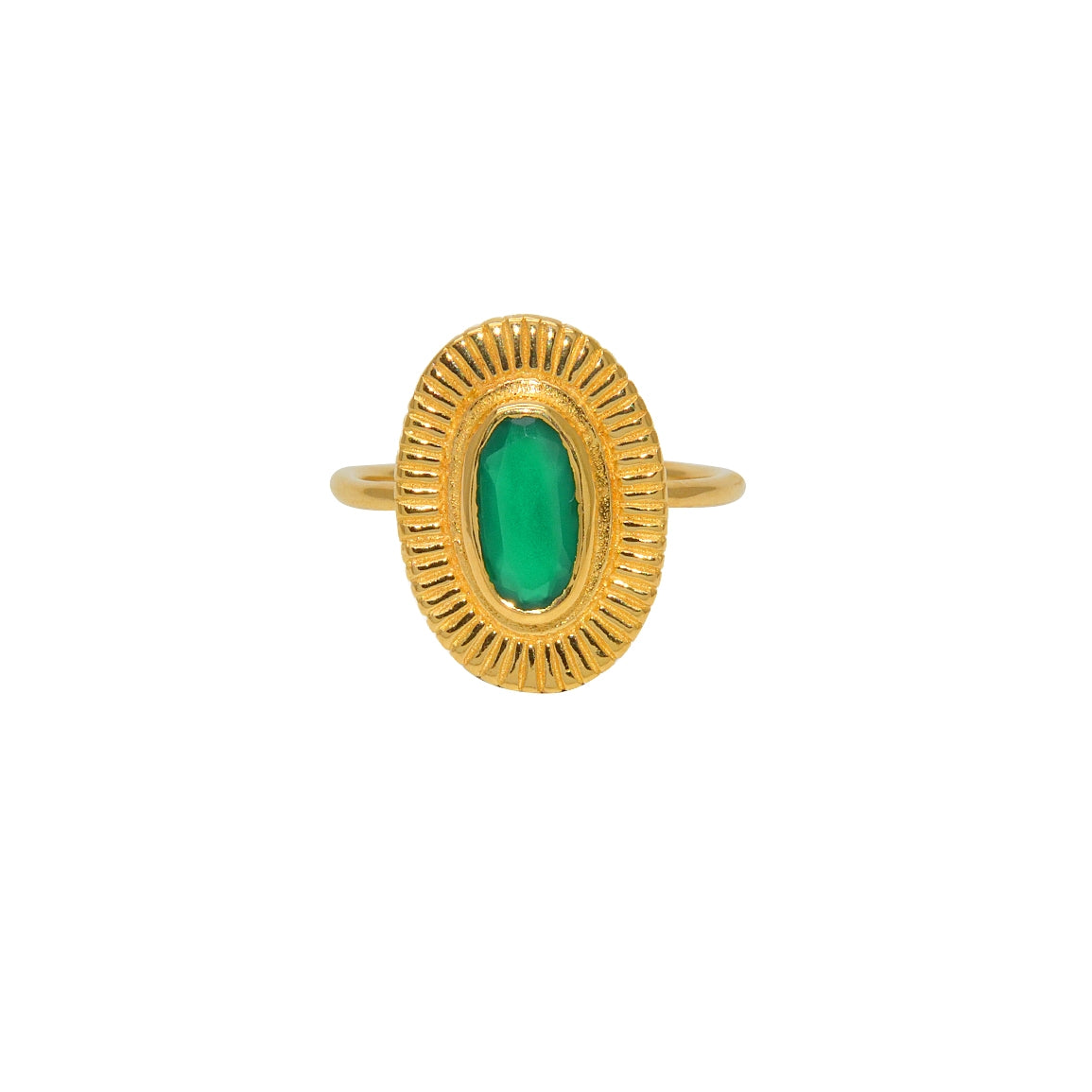 Bague dorée ovale et pierre naturelle - 50 / ONYX VERTE