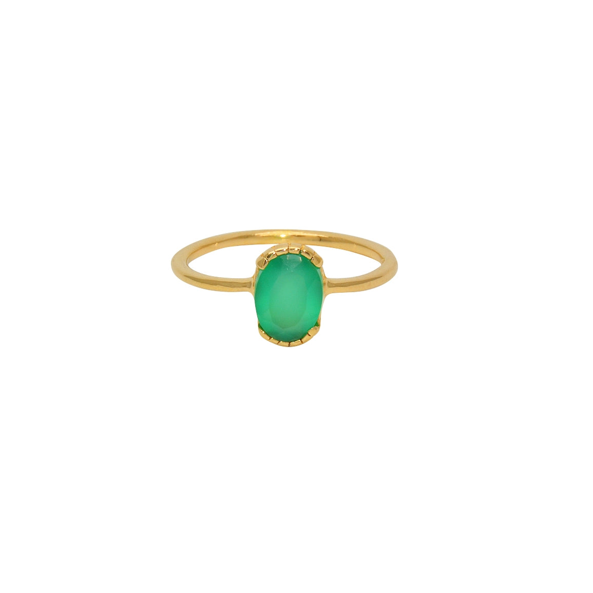Bague dorée pierre ovale serti ouvert - 50 / ONYX VERTE