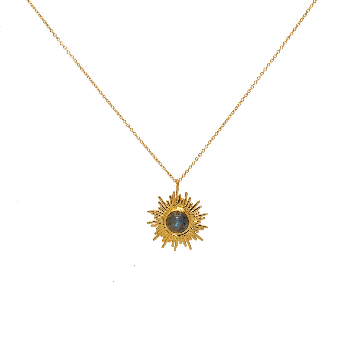 Collier doré pendentif soleil et pierre - LABRADORITE