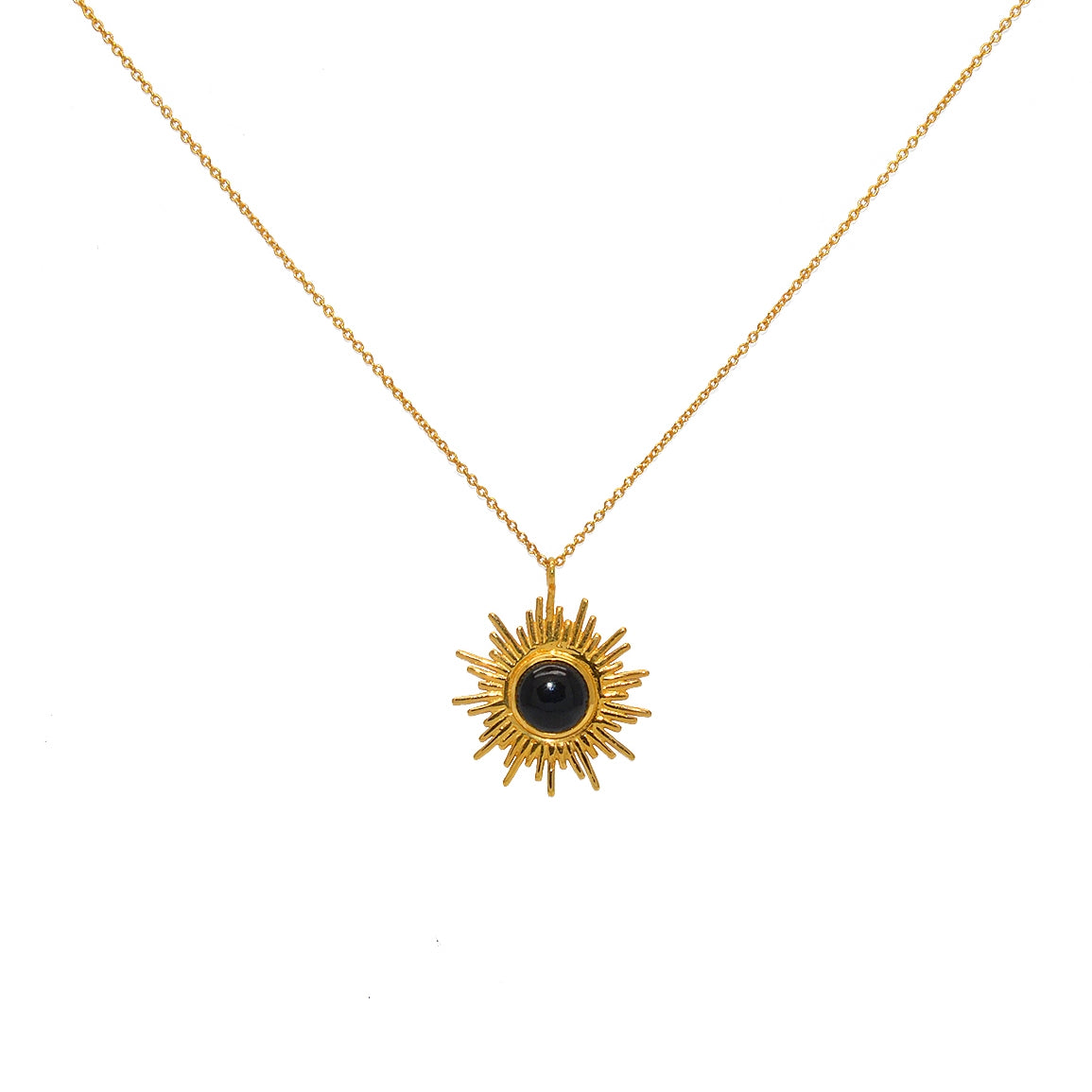 Collier doré pendentif soleil et pierre - ONYX NOIRE