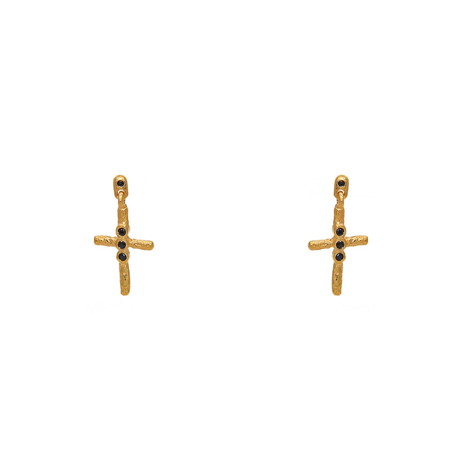 Boucles d’oreilles dorées croix et pierres - ONYX NOIRE