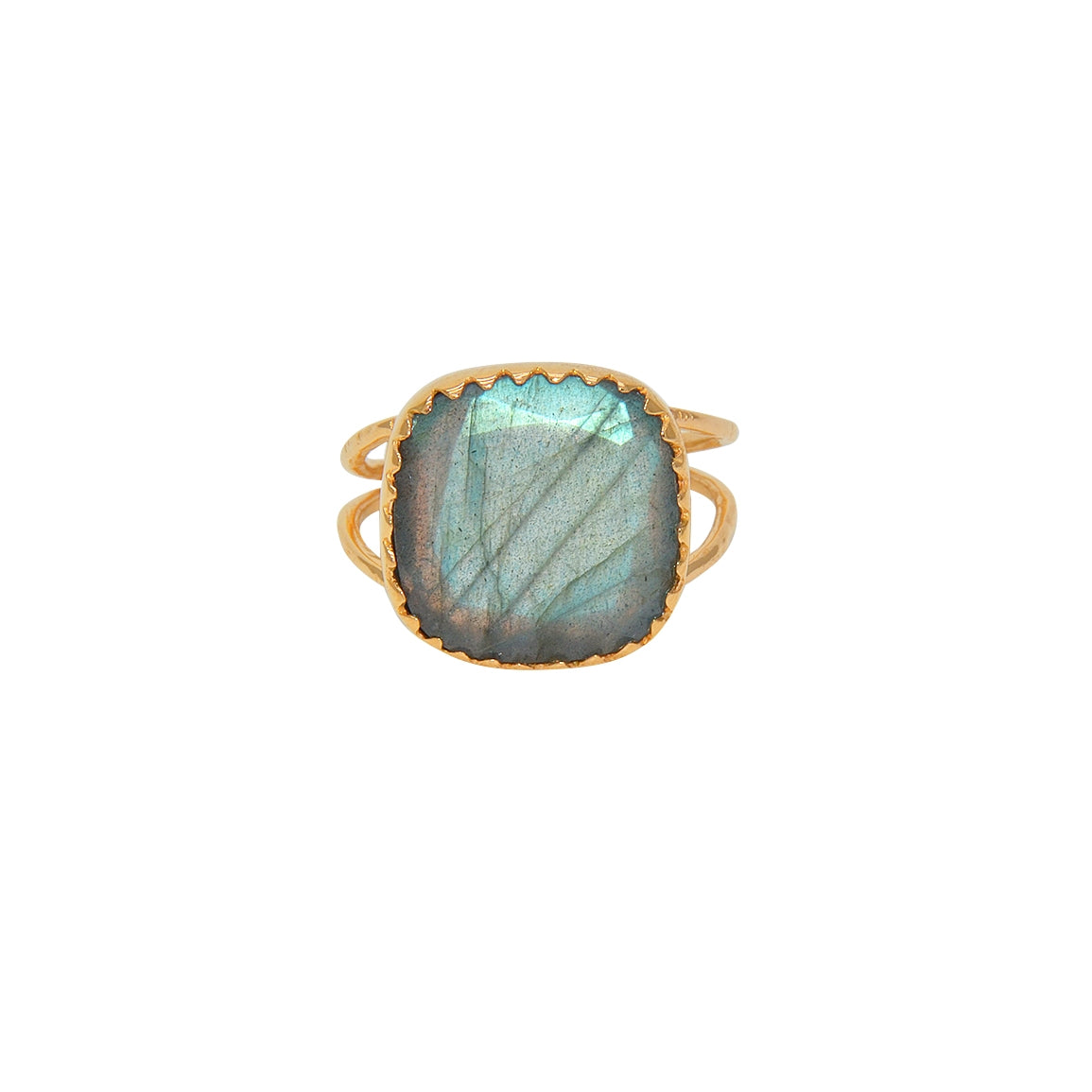 Bague dorée double anneau et pierre carrée