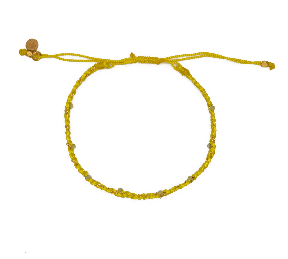 Bracelet tressé doré et pierres - JAUNE