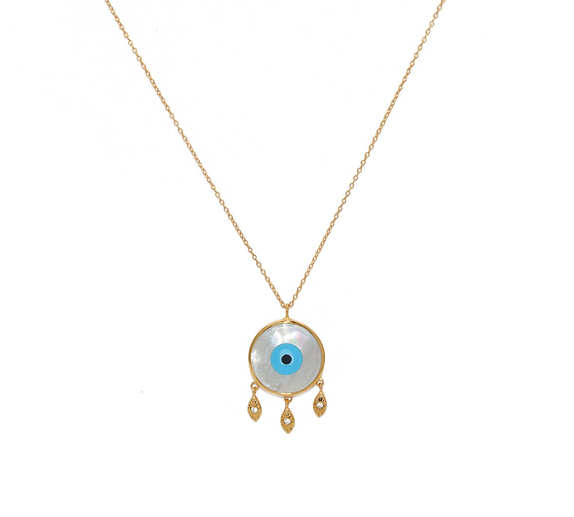 Sautoir doré oeil nacre et zircons