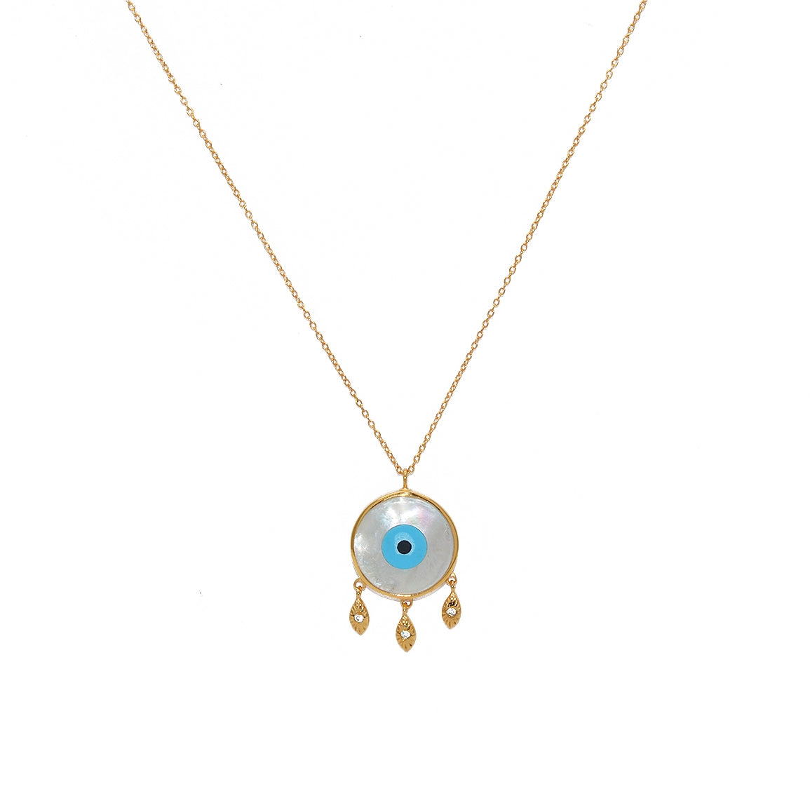 Sautoir doré oeil nacre et zircons
