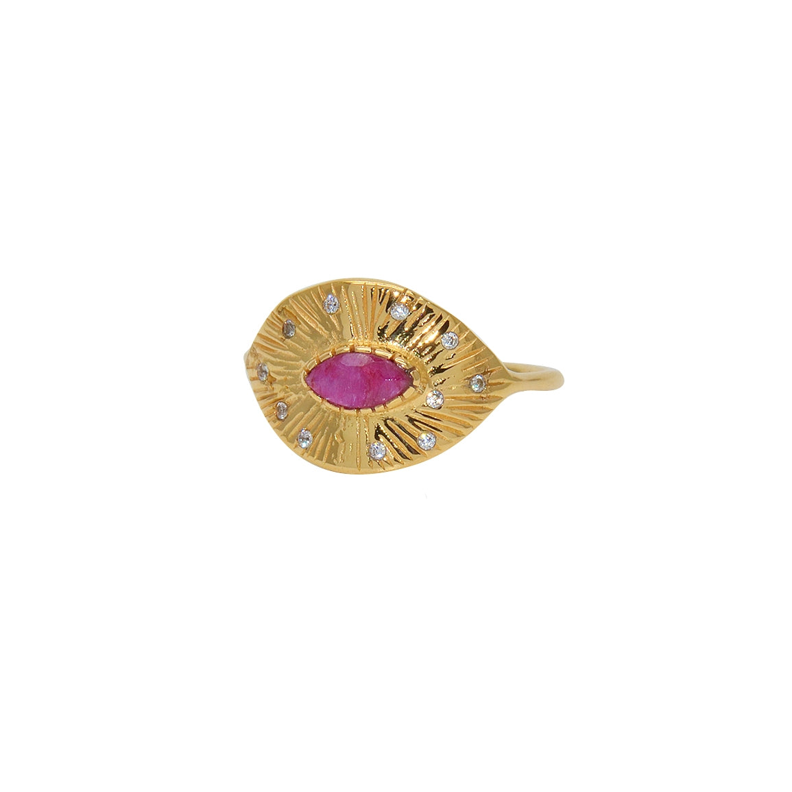 Bague dorée pierre ovale et zircons - 50 / RUBIS