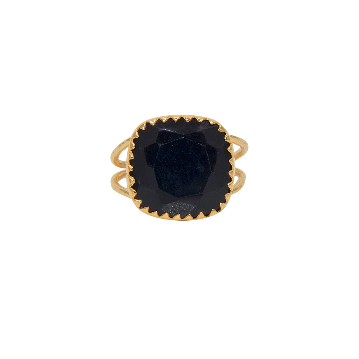Bague dorée double anneau et pierre carrée