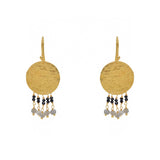 Hammered gold earrings and pearls
