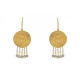 Hammered gold earrings and pearls